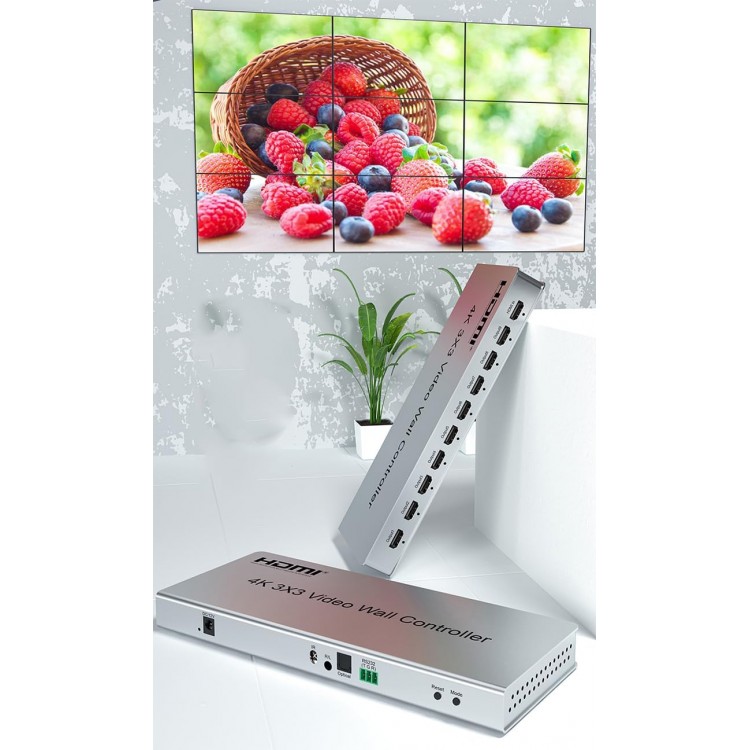 4K 30HZ 3x3 1x9 Tv Görüntü Genişletici Video Duvar Denetleyicisi 1 HDMI Girişli 9 HDMI Çıkışı Video İşlemci Desteği